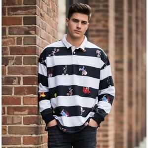 Space Jam New Legacy Polo Shirt Striped Long Sleeve Mens Size L